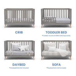 Delta Children Essex 4-in-1 Convertible Baby Crib, Grey with Natural Legs