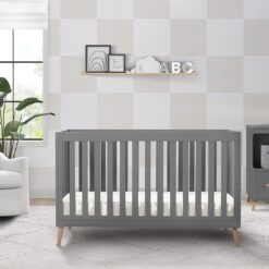 Delta Children Essex 4-in-1 Convertible Baby Crib, Grey with Natural Legs