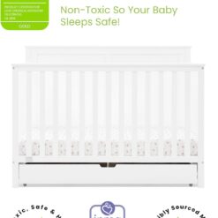 Simmons Kids Logan 6-in-1 Convertible Crib with Underdrawer - Greenguard Gold Certified, Bianca White