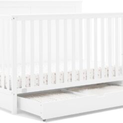 Simmons Kids Logan 6-in-1 Convertible Crib with Underdrawer - Greenguard Gold Certified, Bianca White