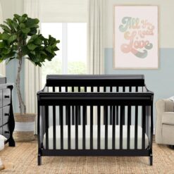 Delta Children Canton 4-in-1 Convertible Crib - Easy to Assemble, Ebony Black