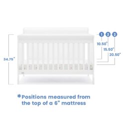 Simmons Kids Carter 6-in-1 Convertible Crib - Greenguard Gold Certified, Bianca White