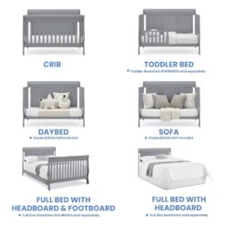 Simmons Kids Carter 6-in-1 Convertible Crib - Greenguard Gold Certified, Grey