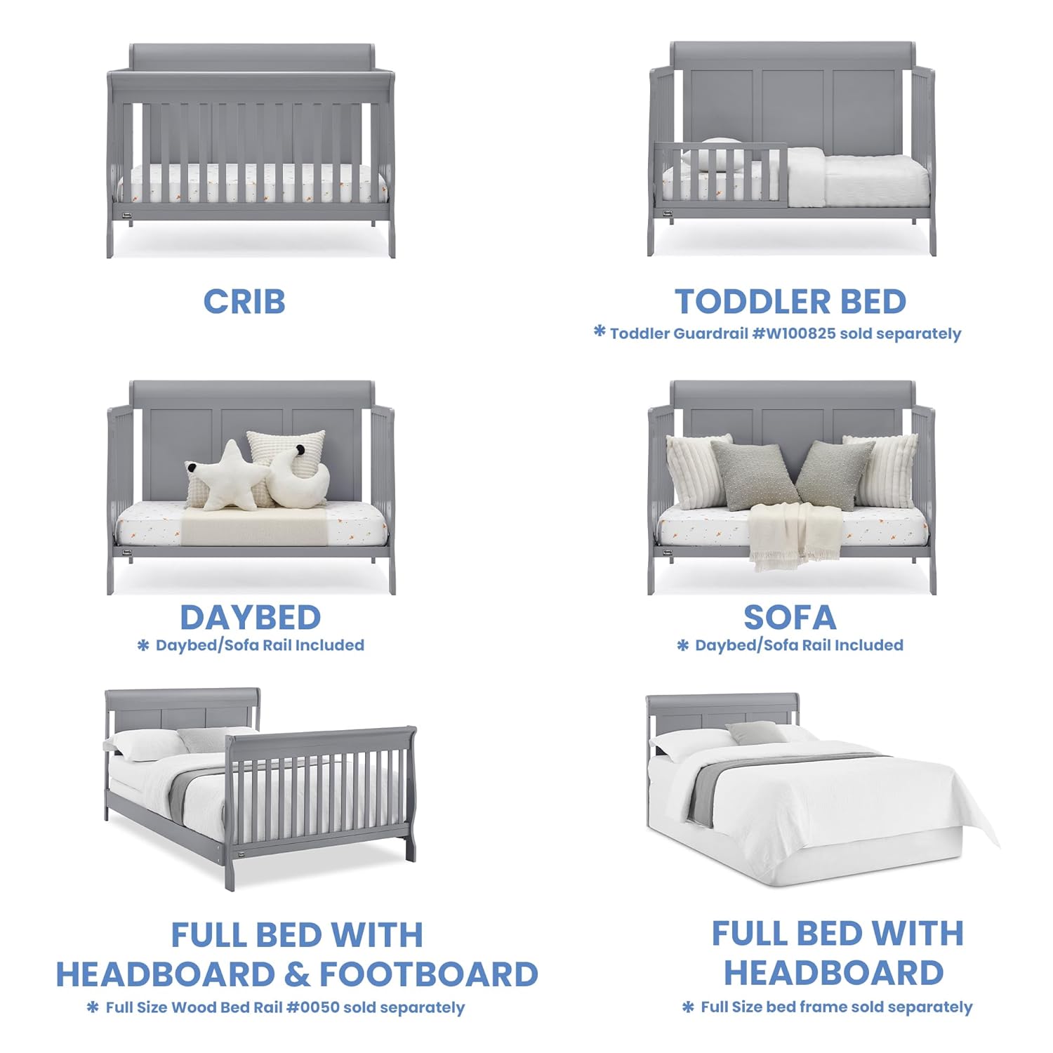 Simmons Kids Carter 6-in-1 Convertible Crib - Greenguard Gold Certified, Grey