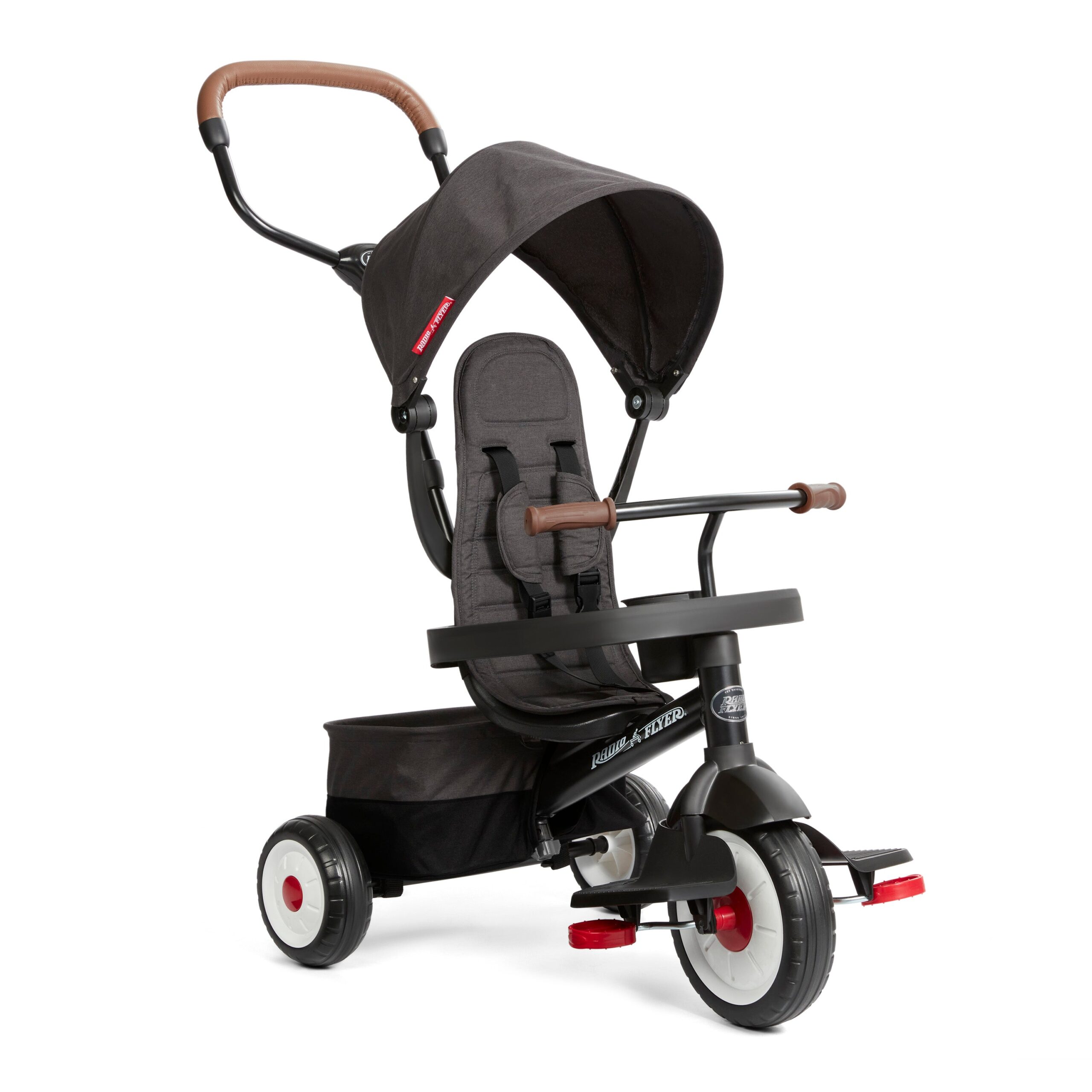 Radio Flyer City 4-in-1 Stroll 'N Trike, Black, for Riders 1-5 Years Old, 4 Riding Modes, 3 Point Harness with Comfort Pad, Parent Controlled Steering, Rear Storage, Stroller Tricycle for Toddlers