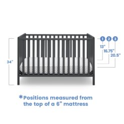 Delta Children Heartland 4-in-1 Convertible Crib - Greenguard Gold Certified, Charcoal Grey