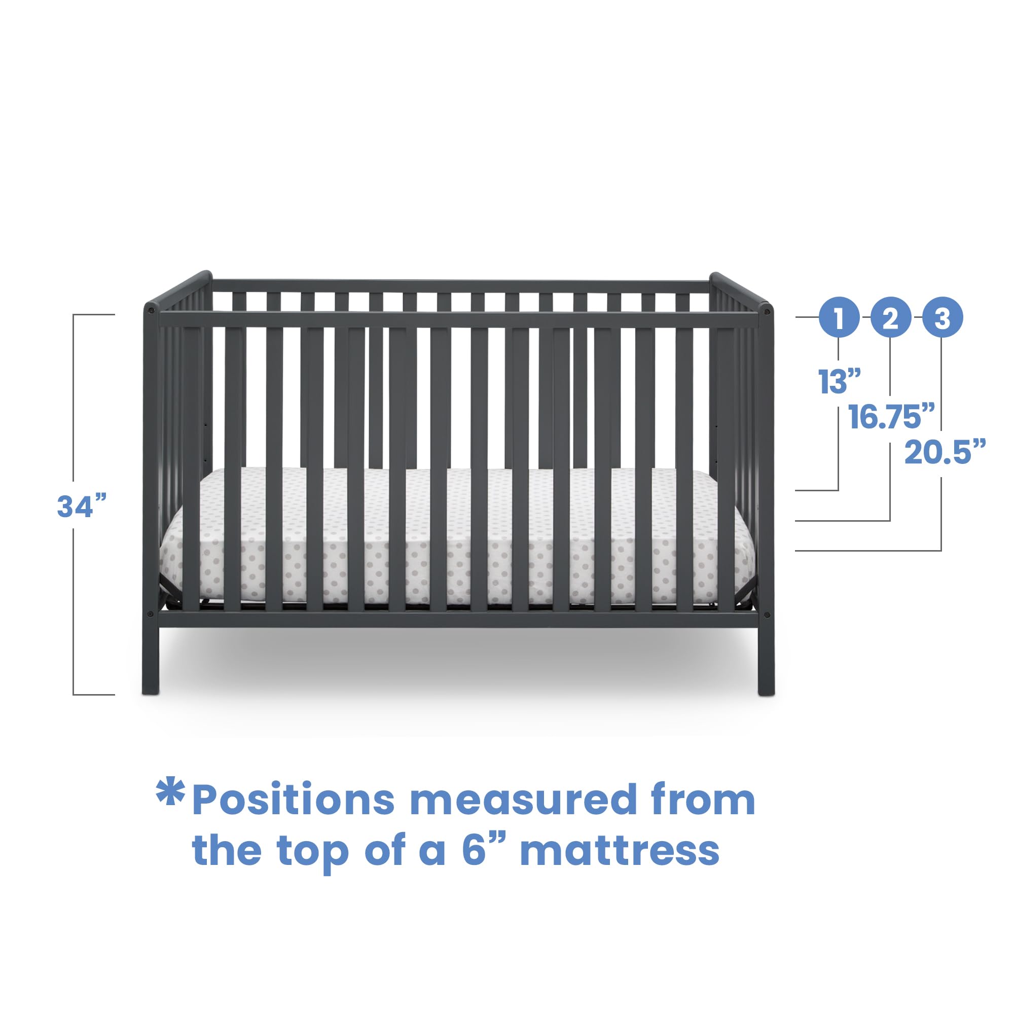 Delta Children Heartland 4-in-1 Convertible Crib - Greenguard Gold Certified, Charcoal Grey