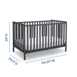 Delta Children Heartland 4-in-1 Convertible Crib - Greenguard Gold Certified, Charcoal Grey