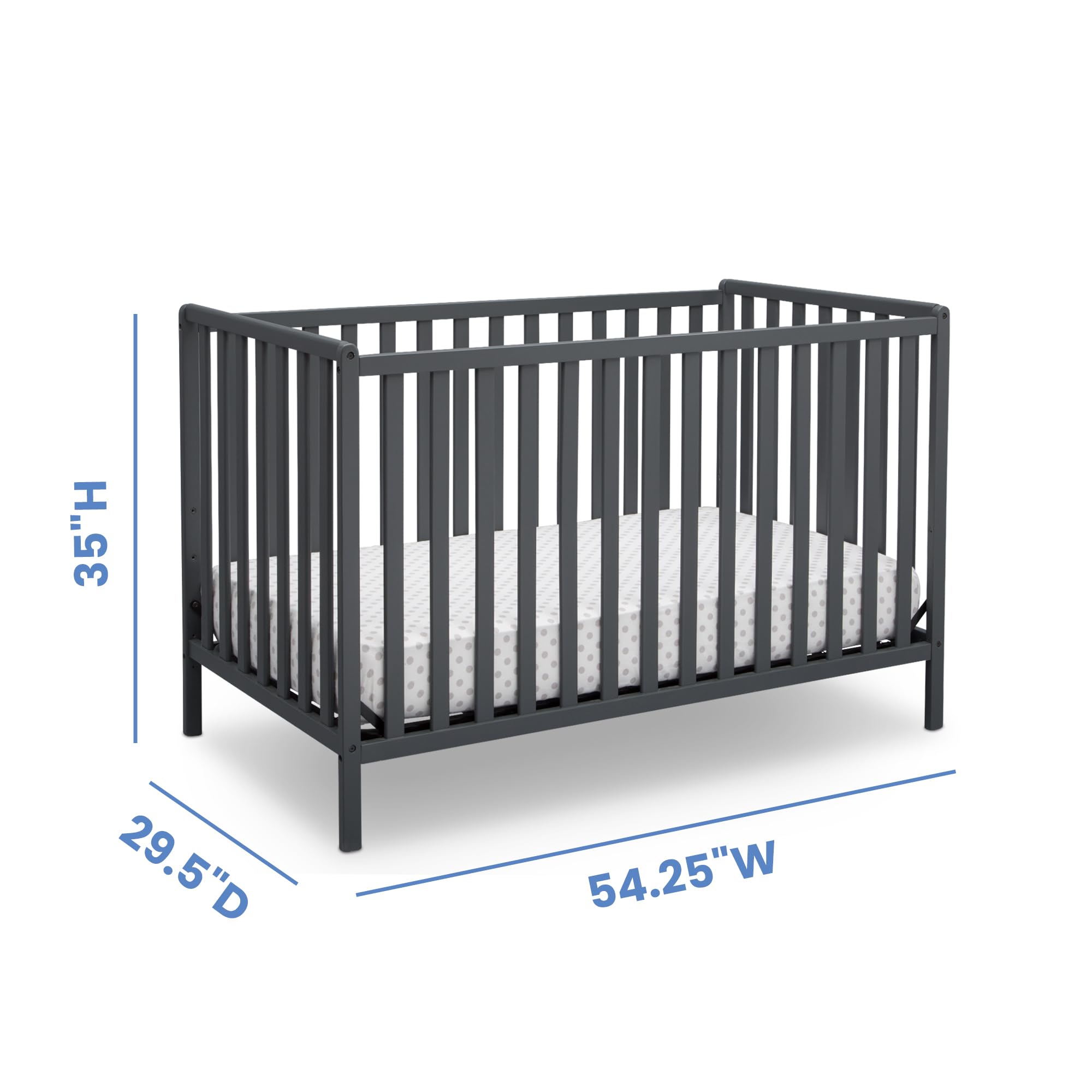 Delta Children Heartland 4-in-1 Convertible Crib - Greenguard Gold Certified, Charcoal Grey