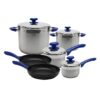 YBM HOME 18/10 Tri-Ply Stainless Steel Pots and Pans Cookware Set Includes Saucepans Stockpots and Frying Pans, Induction Compatible Dishwasher Safe 10 Pieces, Blue