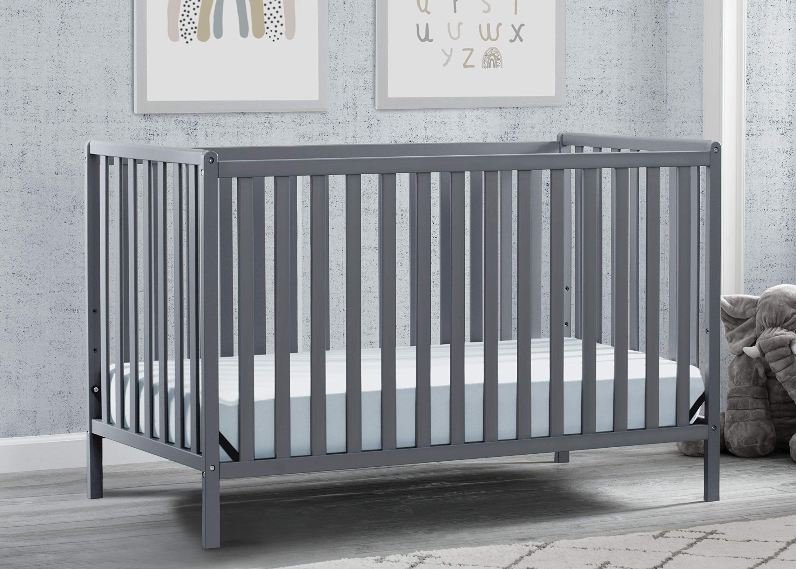 Delta Children Heartland 4-in-1 Convertible Crib - Greenguard Gold Certified, Charcoal Grey
