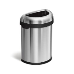 simplehuman 80 Liter / 21.1 Gallon Extra Large Semi-Round Open Top Trash Can Commercial Grade Heavy Gauge Brushed Stainless Steel, ADA-Compliant