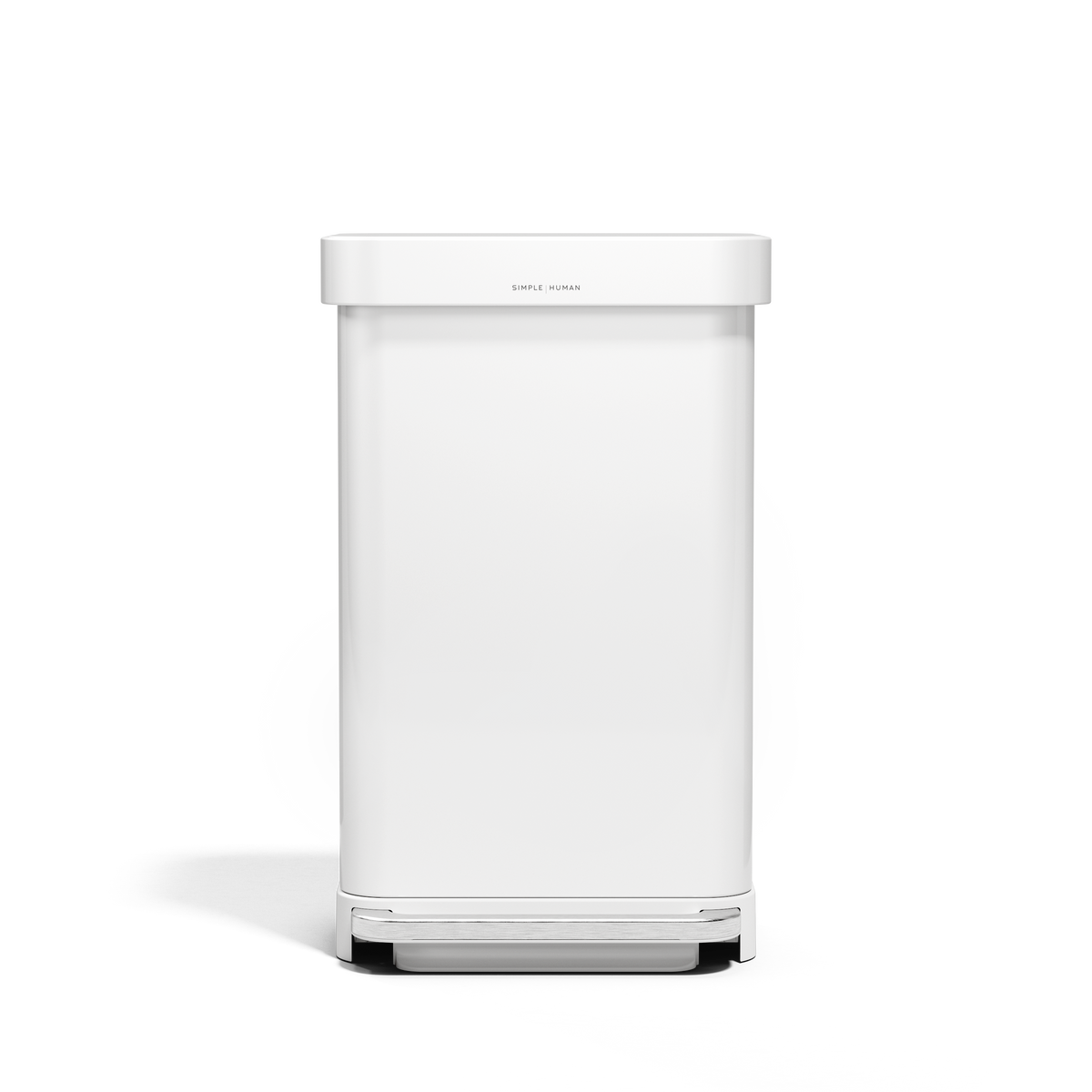 simplehuman Kitchen Trash Can with Lid, Touchless Waste Bin, Large 45 Liter, Rectangular, White Stainless Steel
