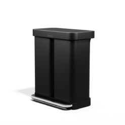 simplehuman 58 Liter, 15.3 Gallon Rectangular Hands-Free Dual Compartment Recycling Kitchen Step Trash Can, Matte Black