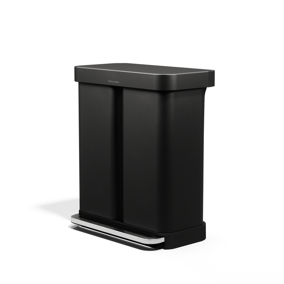 simplehuman 58 Liter, 15.3 Gallon Rectangular Hands-Free Dual Compartment Recycling Kitchen Step Trash Can, Matte Black