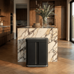 simplehuman 58 Liter, 15.3 Gallon Rectangular Hands-Free Dual Compartment Recycling Kitchen Step Trash Can, Matte Black