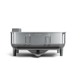 simplehuman Compact Dish Drying Rack with Stainless Steel Frame, 360º Easy Drain Swivel Spout, Utensil Holder, Anti-Residue Coating, Moisture Control Surface, Grey