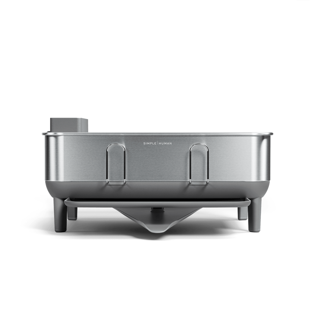 simplehuman Compact Dish Drying Rack with Stainless Steel Frame, 360º Easy Drain Swivel Spout, Utensil Holder, Anti-Residue Coating, Moisture Control Surface, Grey