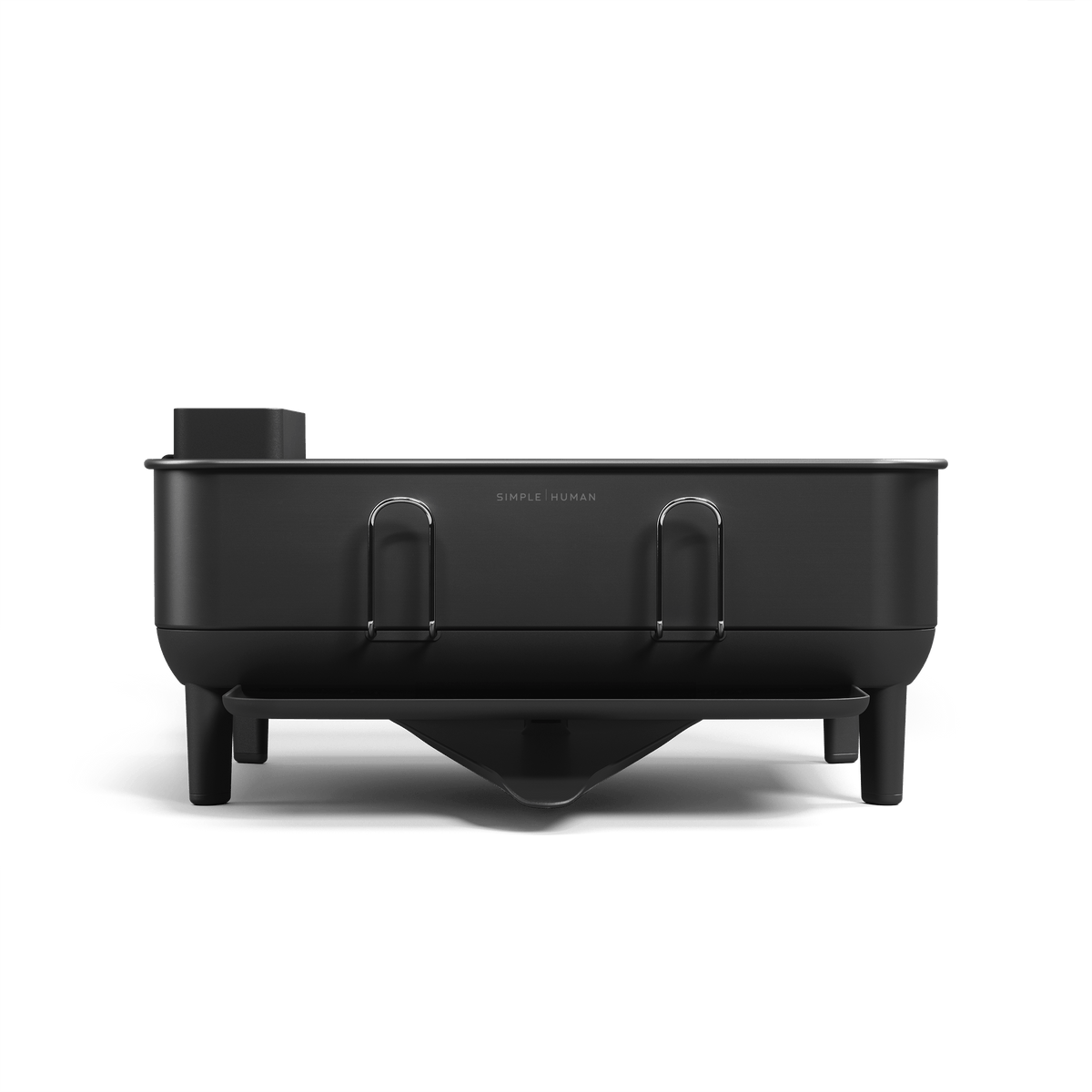simplehuman Compact Dish Drying Rack with Stainless Steel Frame, 360º Easy Drain Swivel Spout, Utensil Holder, Anti-Residue Coating, Moisture Control Surface, Matte Black