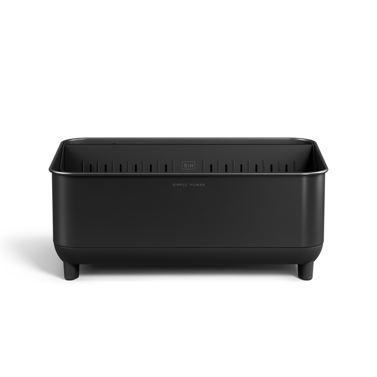 simplehuman Bottle Dock, Steel Frame Fast Drying Bottle Rack, Three-Compartment Organizer for Tumblers, Caps & Straws, Matte Black Stainless Steel