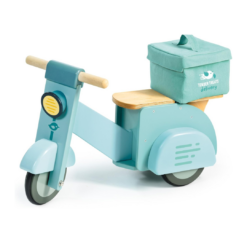 Tender Leaf Toys - Delivery Scooter - Wooden Ride-On Toy for Toddlers with Rubber Trimmed Wheels - Role-Play Scooter with Canvas Bag - Develop Social, Language and Gross Motor Skills - Age 2+