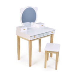 Tender Leaf Toys - Forest Dressing Table - Stunning Wooden Dressing Table and Stool Set - Storage Galore with Large Mirror for Boys and Girls, Enhances Creative Play - Age 3+