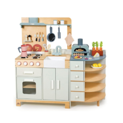 Tender Leaf Toys - La Fiamma Grand Kitchen - Two-Part Grand Wooden Kitchen with Accessories - Develops Social, Creative and Imaginative Skills, Gender-Neutral - Age 3+