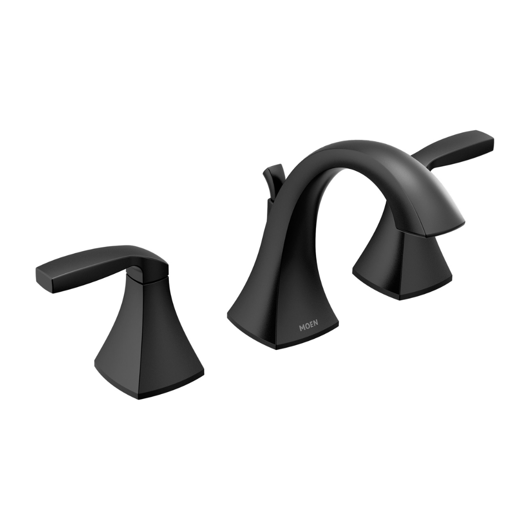 Moen Matte Black Widespread 2-handle WaterSense Mid-arc Commercial/Residential Handle Bathroom Sink Faucet with Drain