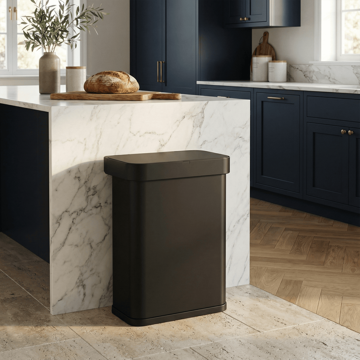simplehuman Rectangular Sensor Can, 58L Sensor Can Voice and Motion-Activated, Matte Black