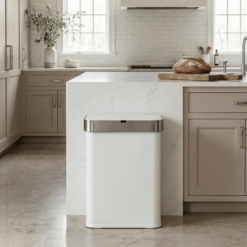 simplehuman Rectangular Sensor Can, 58L Sensor Can Voice and Motion-Activated, White