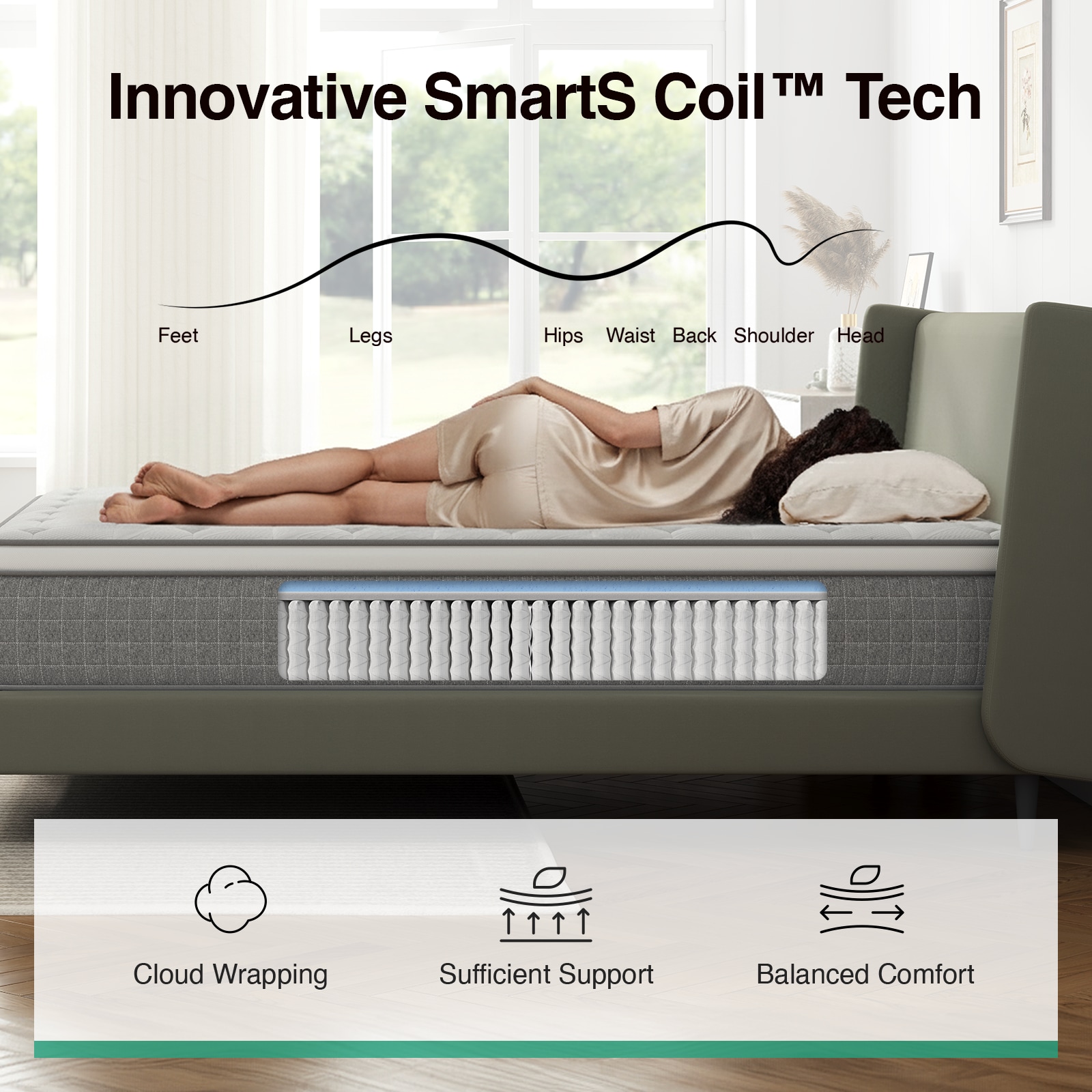 Novilla 12-in Medium King Cooling Hybrid Memory Foam/Coil Blend Mattress in a Box