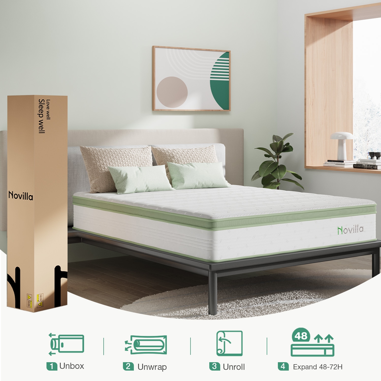Novilla 12-in Medium King Hybrid Memory Foam/Coil Blend Mattress in a Box