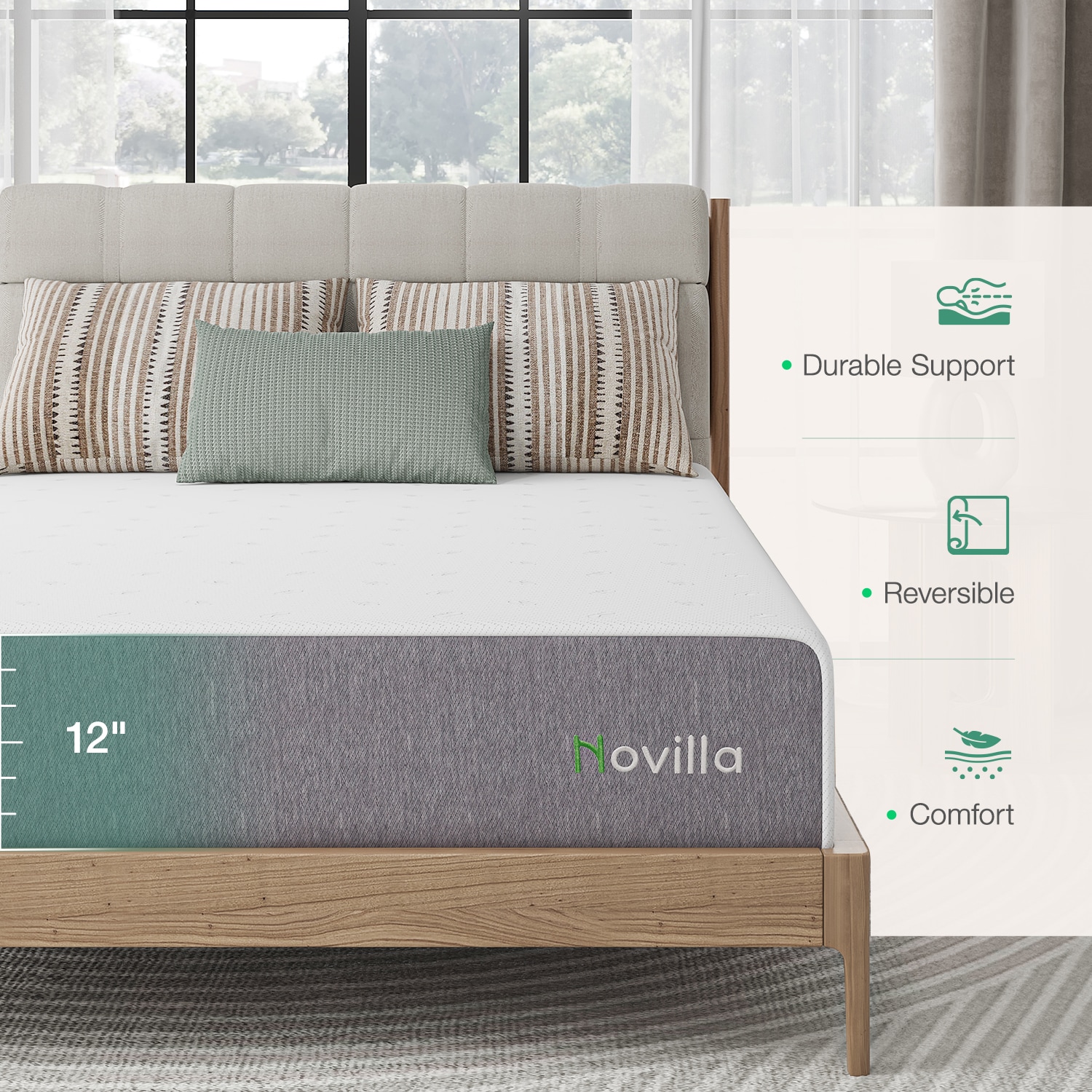 Novilla 12-in Firm Queen Memory foam Mattress in a Box