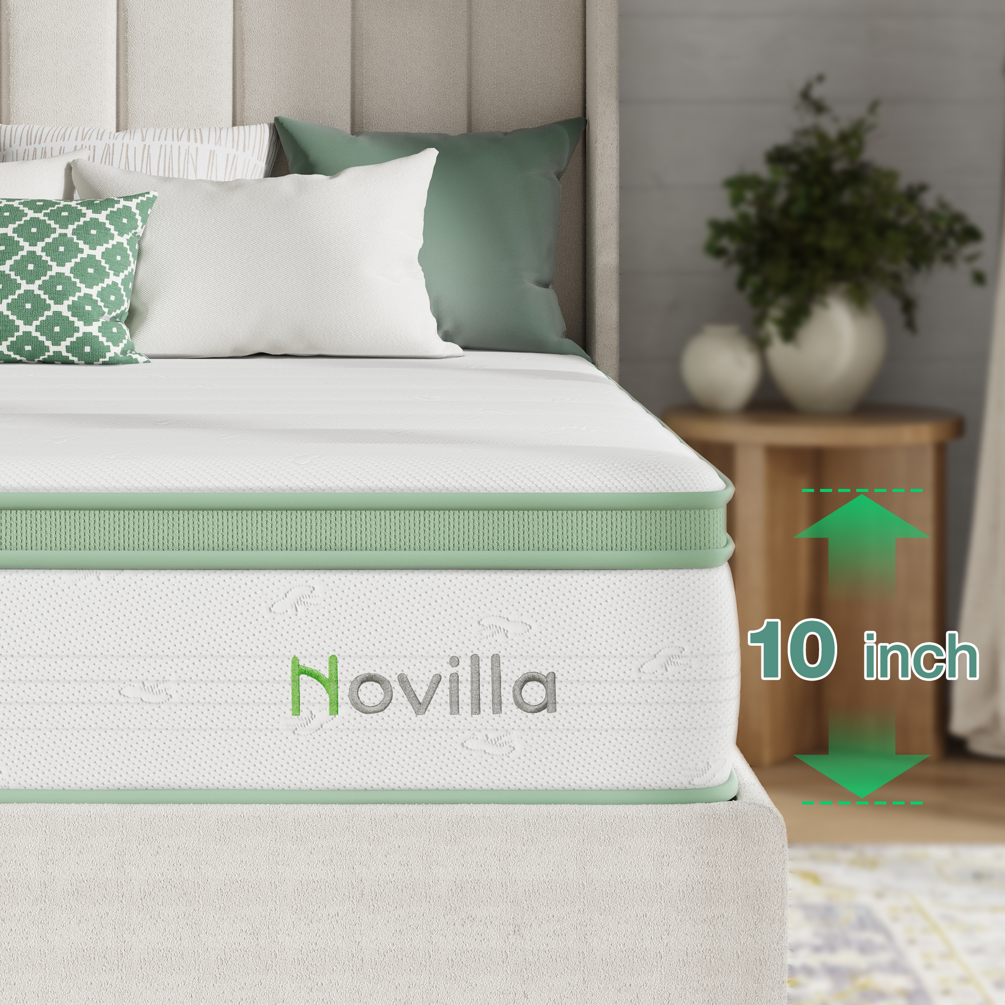 Novilla 10-in Medium Queen Hybrid Memory Foam/Coil Blend Mattress in a Box