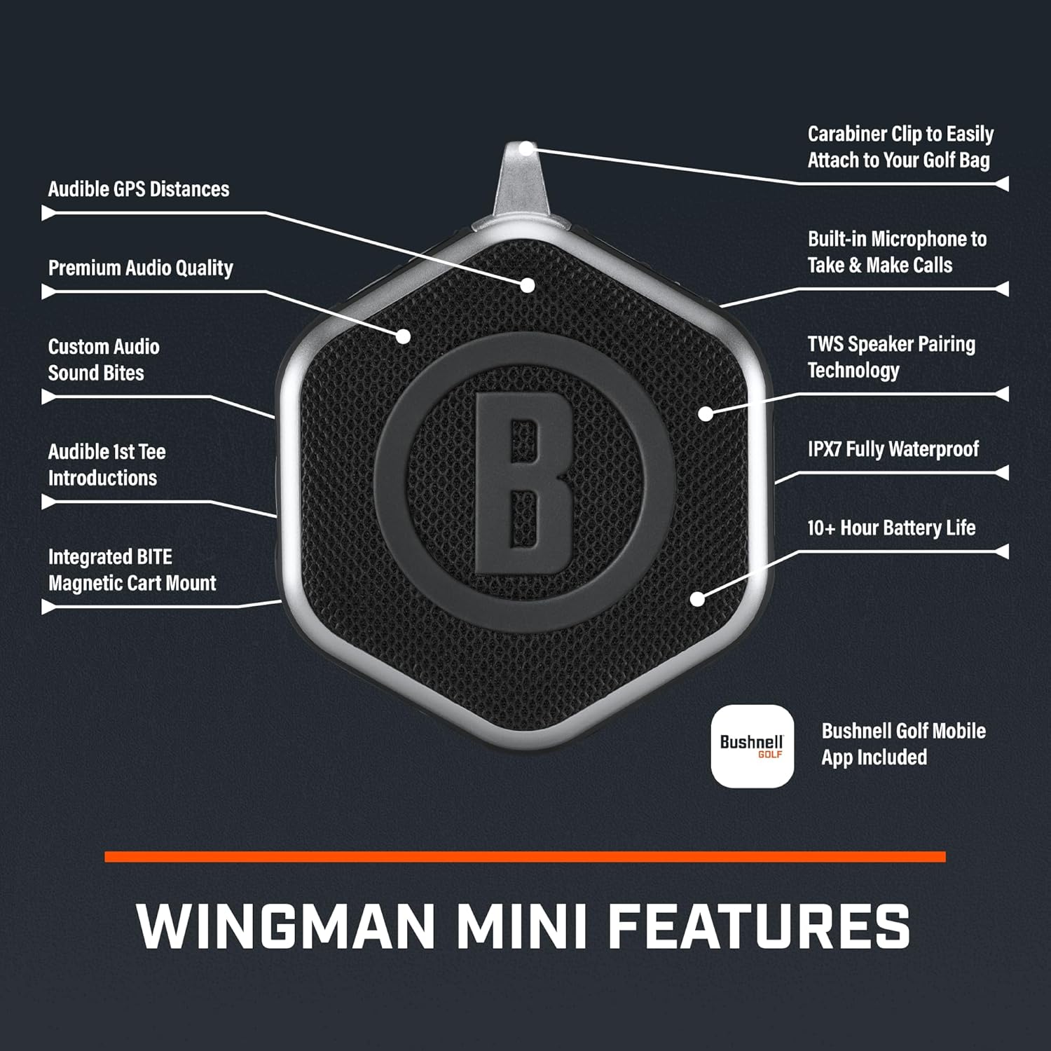 Bushnell Golf Wingman Mini Bluetooth Speaker with GPS Black