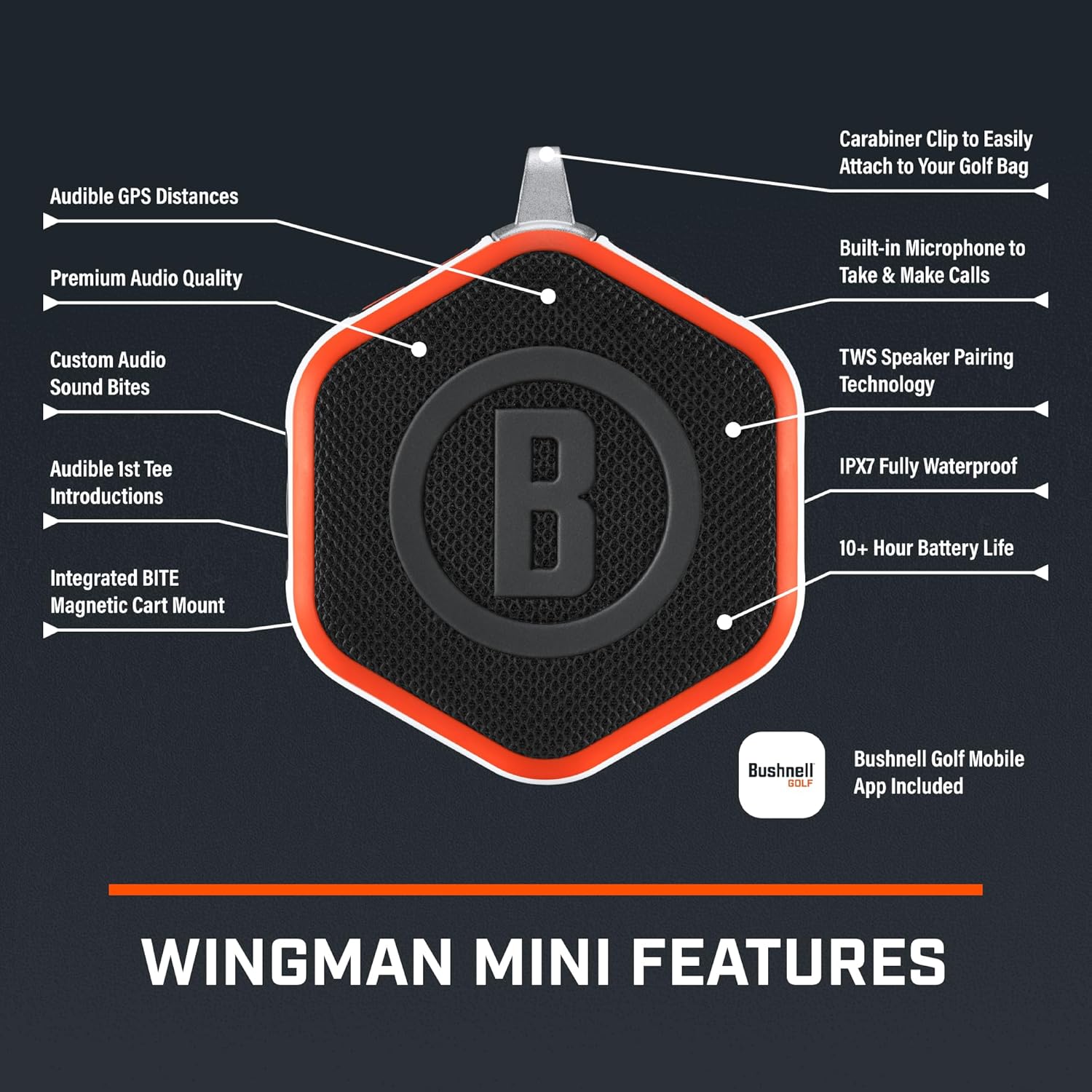 Bushnell Golf Wingman Mini Bluetooth Speaker with GPS Orange