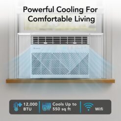 Comfort Zone Window Mounted Smart Wi-Fi Room Air Conditioner with Remote Control, 12,000 BTU