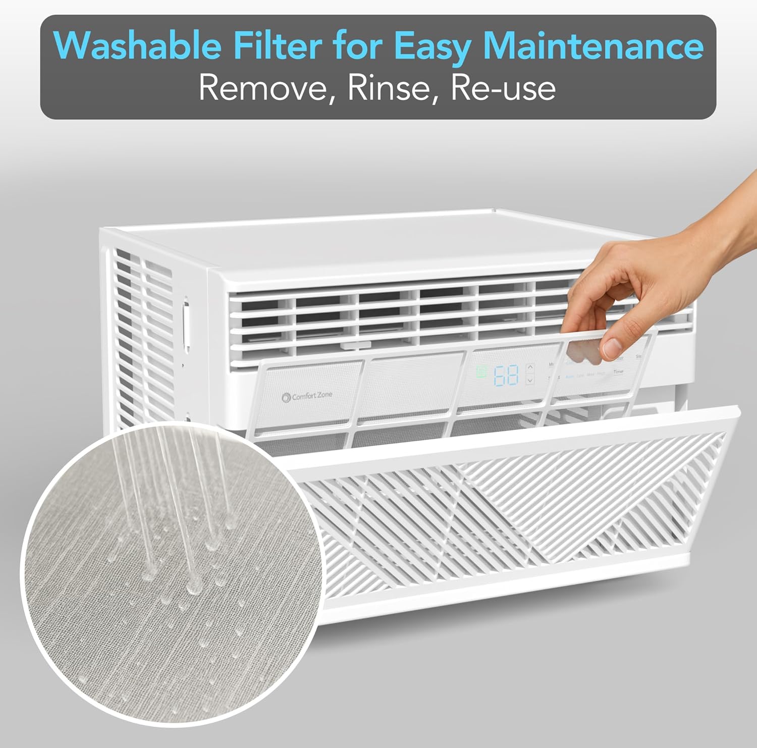 Comfort Zone Window Mounted Smart Wi-Fi Room Air Conditioner with Remote Control, 12,000 BTU
