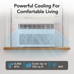 Comfort Zone Window Mounted Smart Wi-Fi Room Air Conditioner with Remote Control, 8,000 BTU