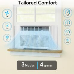 Comfort Zone Window Mounted Smart Wi-Fi Room Air Conditioner with Remote Control, 8,000 BTU