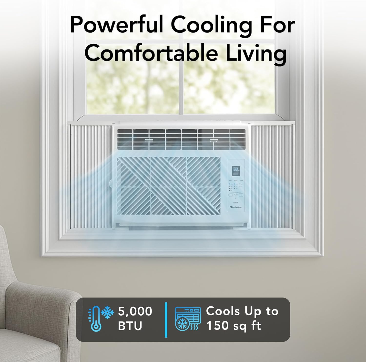 Comfort Zone Window Mounted Room Air Conditioner with Remote Control, 5,000 BTU