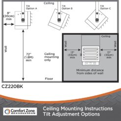 Comfort Zone Hard-Wired Ceiling Mount Garage Electric Space Heater, Fan-Forced, 5,000 watt, 240 volt, CZ220BK