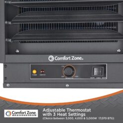 Comfort Zone Hard-Wired Ceiling Mount Garage Electric Space Heater, Fan-Forced, 5,000 watt, 240 volt, CZ220BK