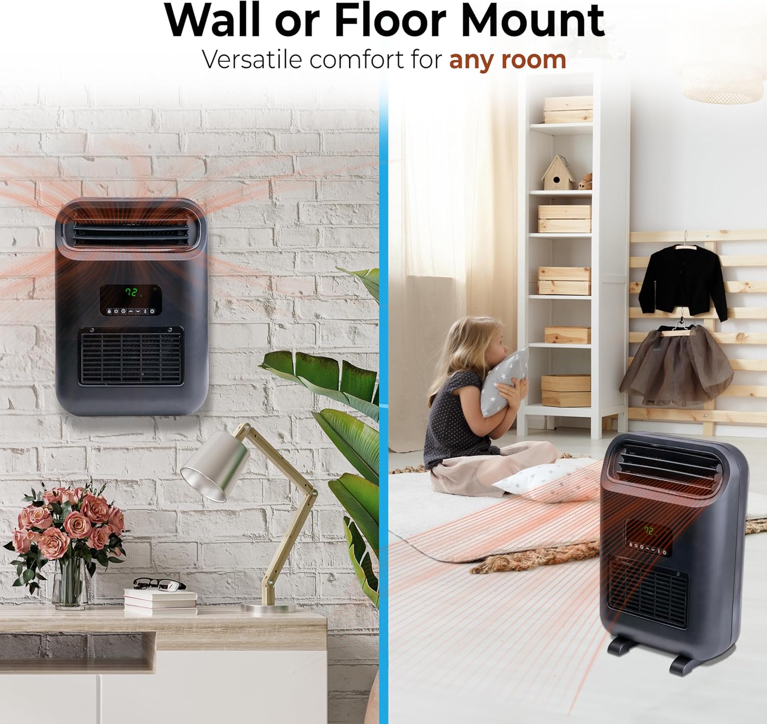 Comfort Zone 14" Wall Mount or Freestanding Space Heater, 1500W/750W