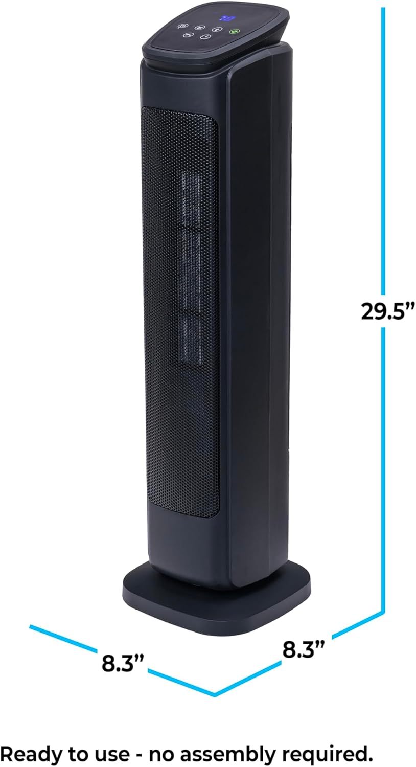 Comfort Zone 30-Inch Oscillating Tower Space Heater with Remote Control