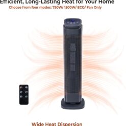 Comfort Zone 30-Inch Oscillating Tower Space Heater with Remote Control