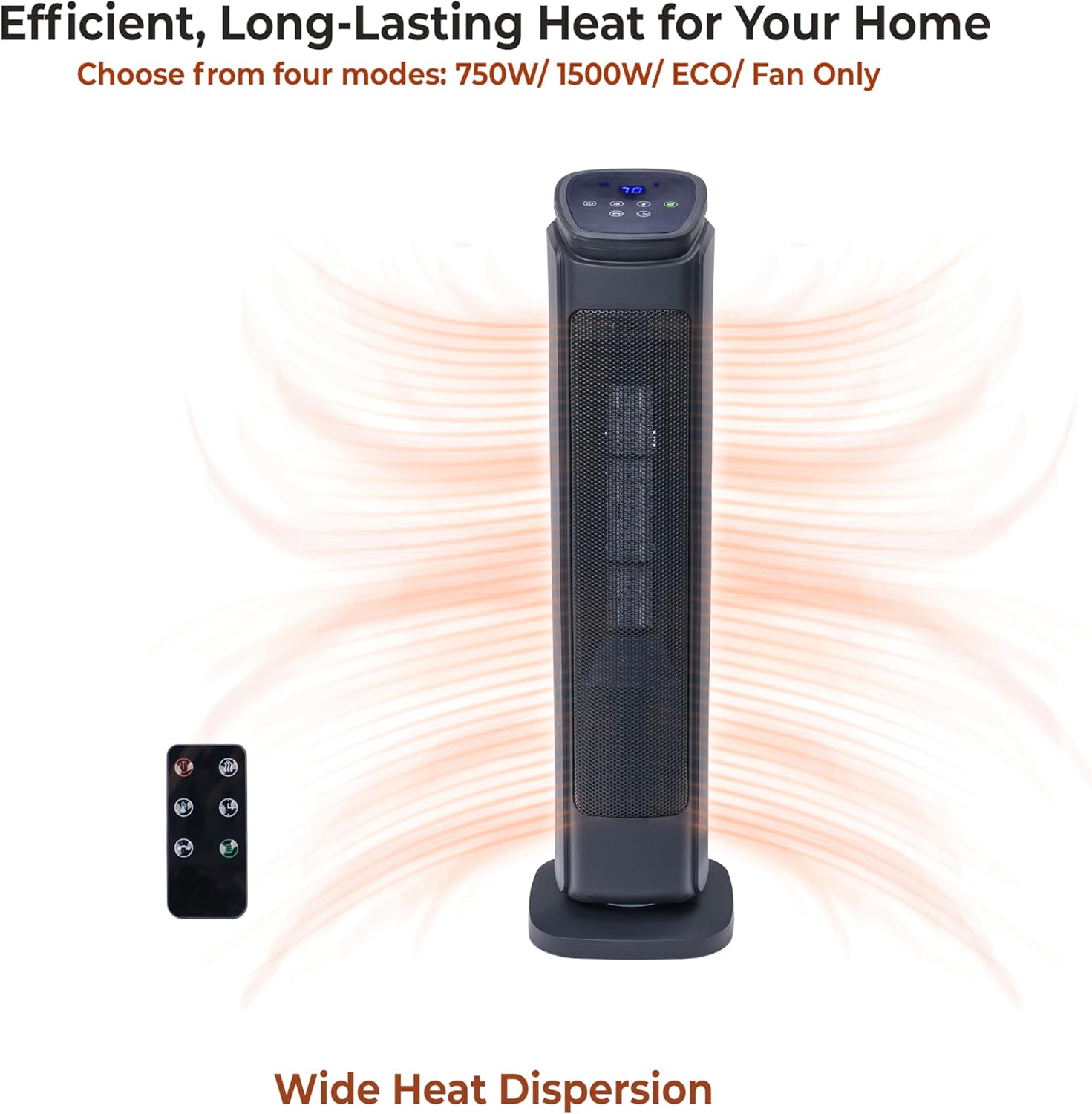 Comfort Zone 30-Inch Oscillating Tower Space Heater with Remote Control