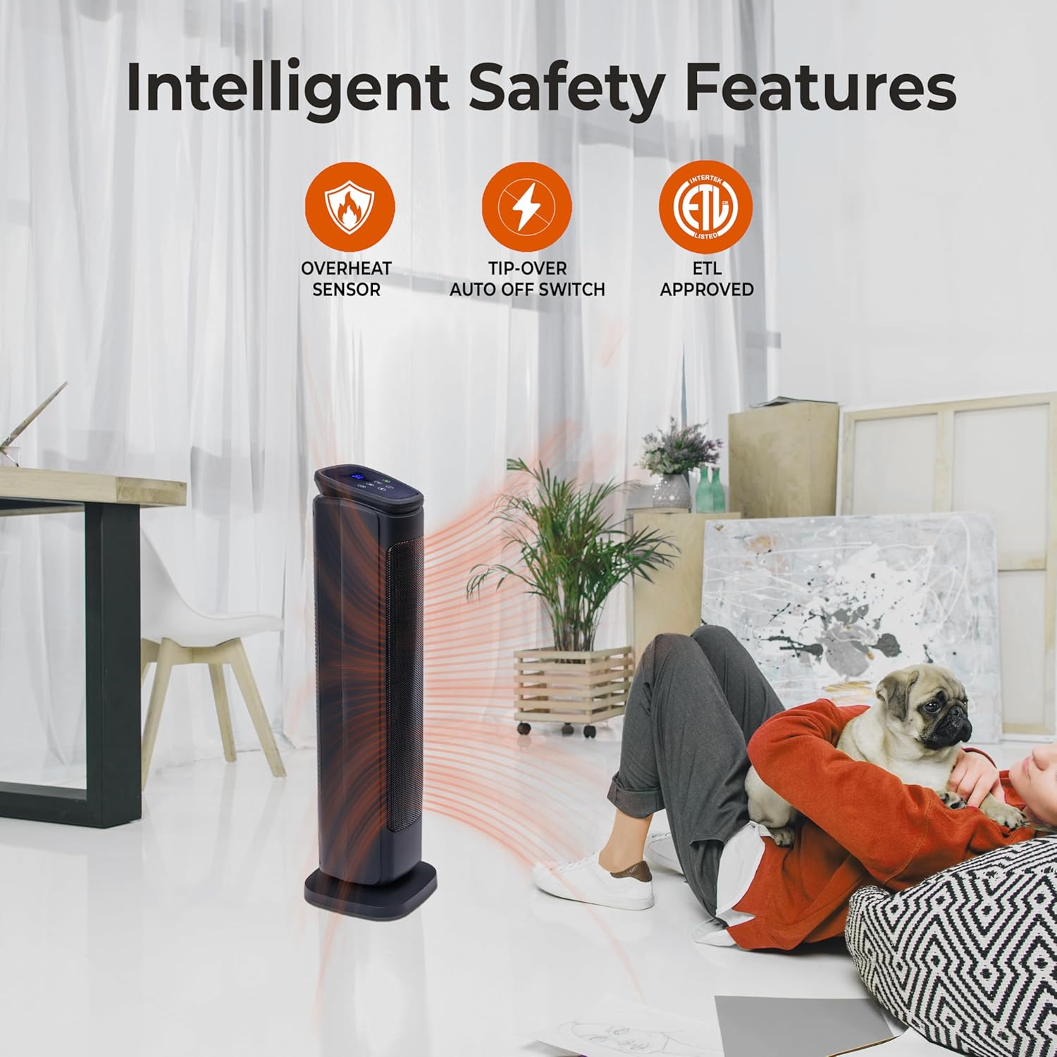 Comfort Zone 30-Inch Oscillating Tower Space Heater with Remote Control