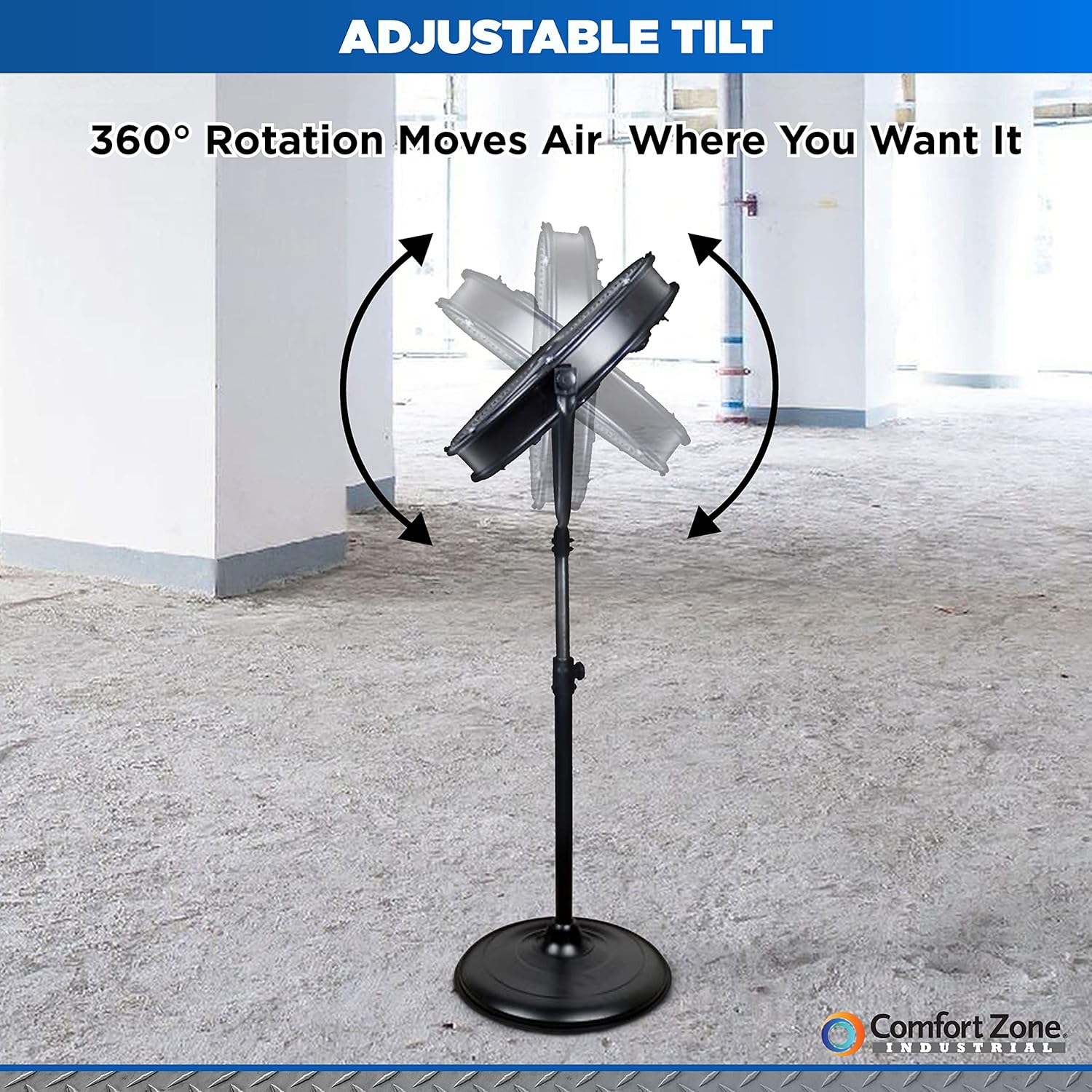Comfort Zone 20-Inch High-Velocity Industrial Pedestal Fan – Heavy-Duty All-Metal Shop Fan with Aluminum Blades