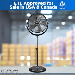 Comfort Zone 20-Inch High-Velocity Industrial Pedestal Fan – Heavy-Duty All-Metal Shop Fan with Aluminum Blades